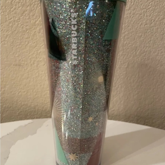 STARBUCKS Holiday Tumbler 2020 Glitter Christmas Tree Cup Mint Cold Green Venti - Picture 3 of 3